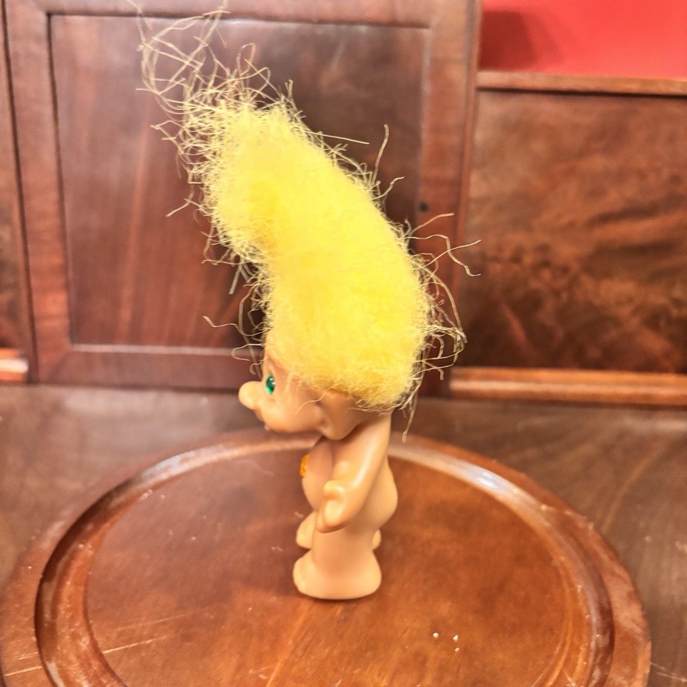 Vintage‎ Ace Novelty Treasure 3" Troll Doll Yellow Hair Belly Gem - Picture 3 of 5